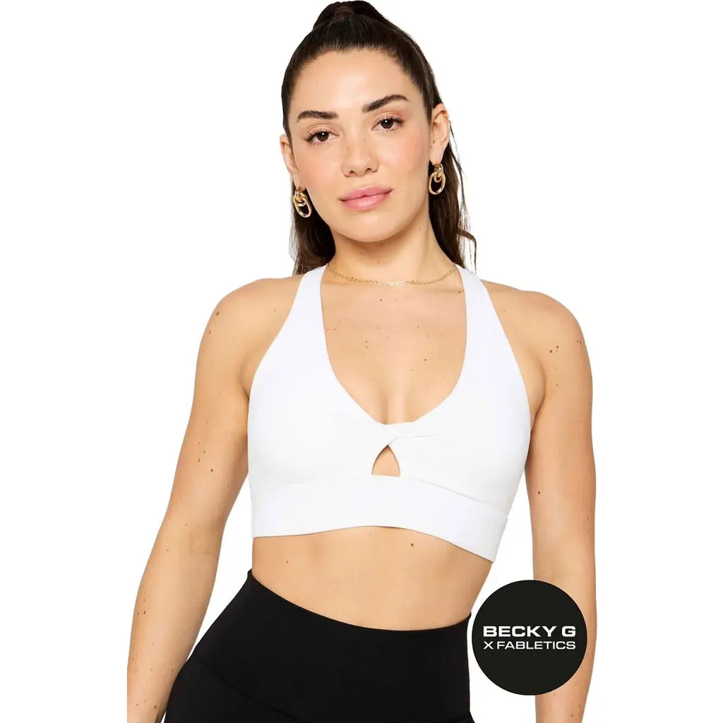 Fabletics Women's Oasis Twist Medium Impact Sports Bra in Classic White at Nordstrom | Nordstrom