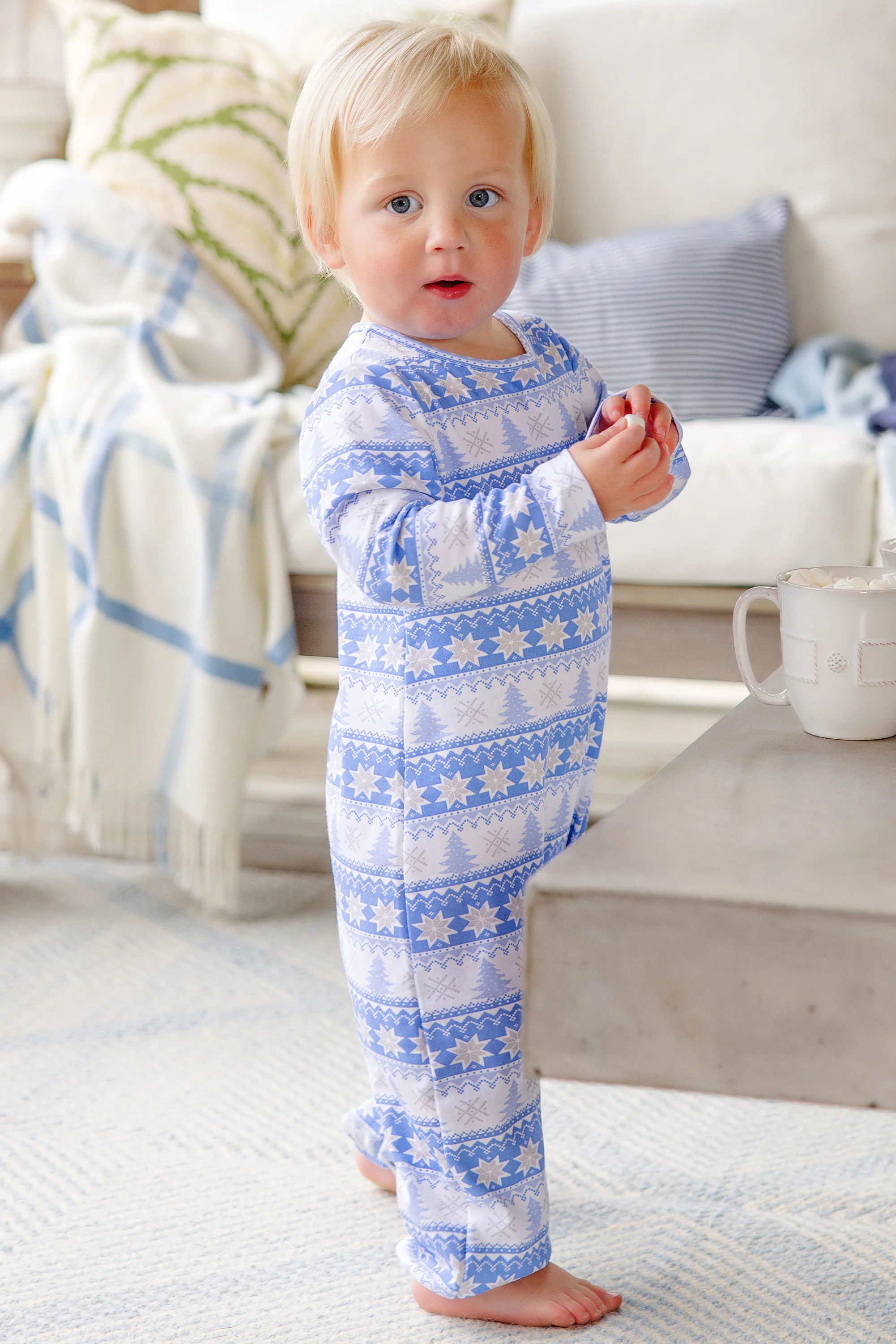 Long Sleeve Patton Play Romper - Fairisle Flurries (Blue) | The Beaufort Bonnet Company