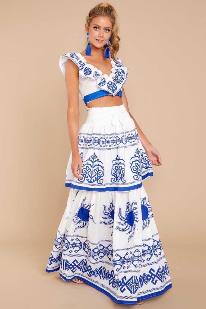 A Time For Everything Blue Print Two Piece Set | Red Dress 