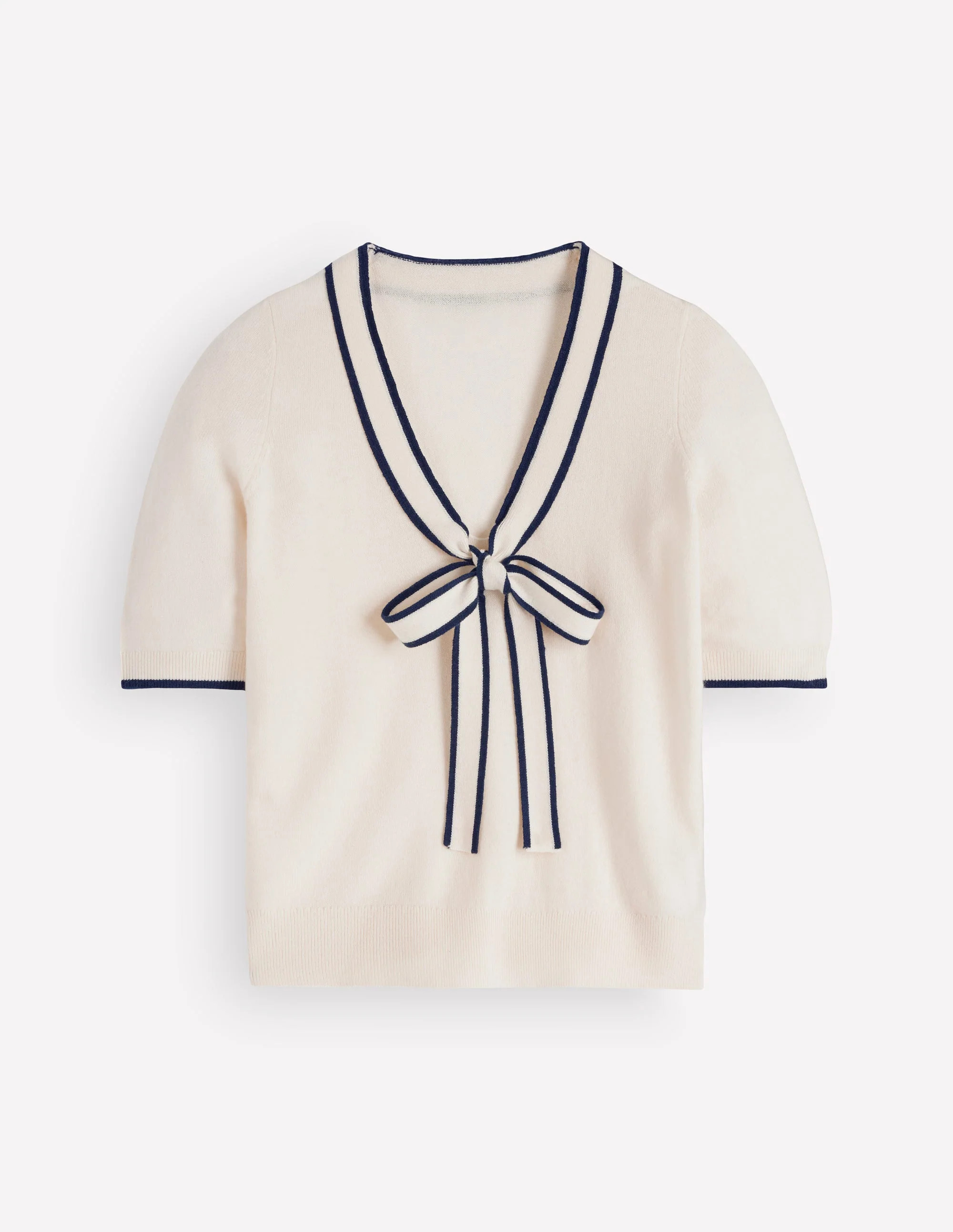 Bow Neck Knitted T-shirt-Ivory | Boden (US)