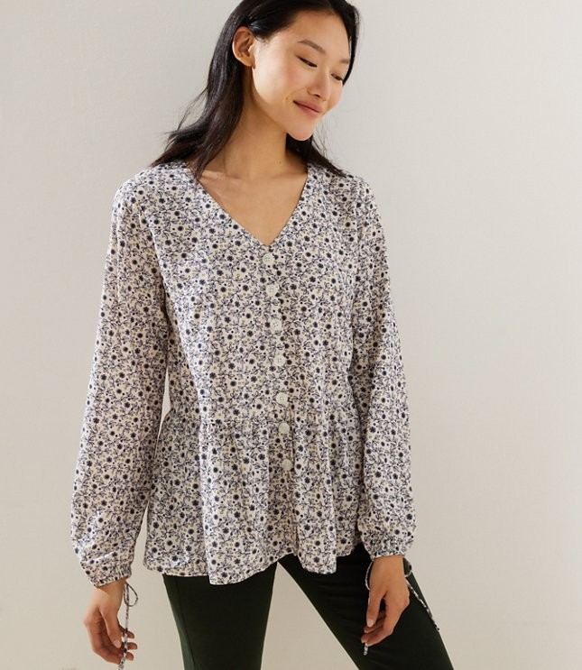 Floral Button Down Peplum Blouse | LOFT | LOFT