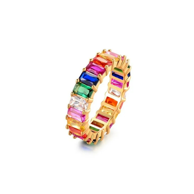 18K Gold Plated Emerald Cut Rainbow Ring | Walmart (US)