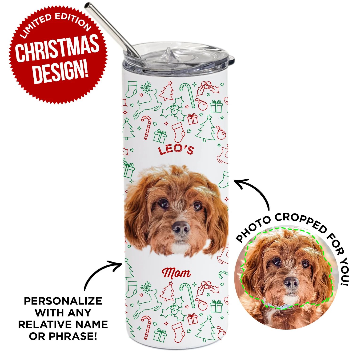 Personalized Pet Christmas Skinny Tumbler | Type League Press