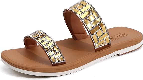 ONCAI Women's Slide Sandals Trendy Square Summer Flat Dressy Sandals for Women 2025 Cross Strappy... | Amazon (US)