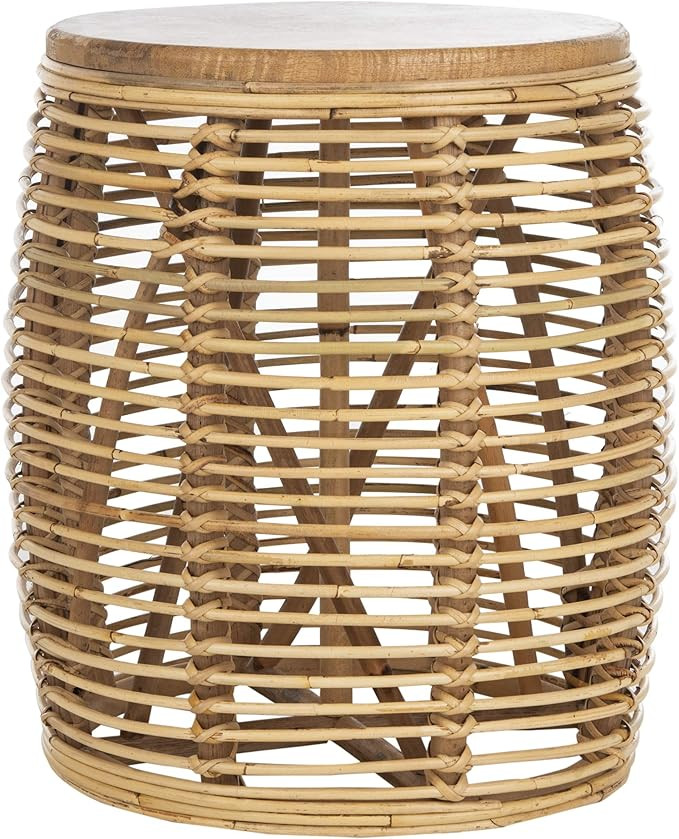 Safavieh Home Maui Coastal Natural Rattan Drum Stool Table | Amazon (US)