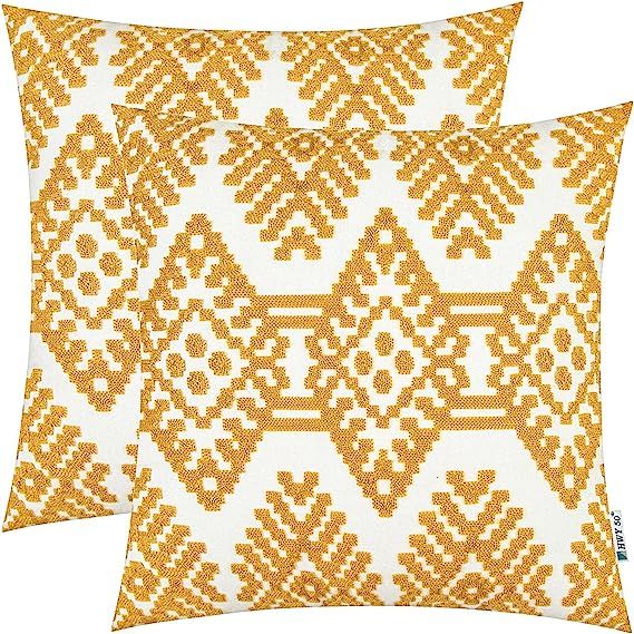HWY 50 Yellow Throw Pillow Covers 18x18 Inch for Couch Sofa Bed, Decorative Embroidered Diamond T... | Amazon (US)
