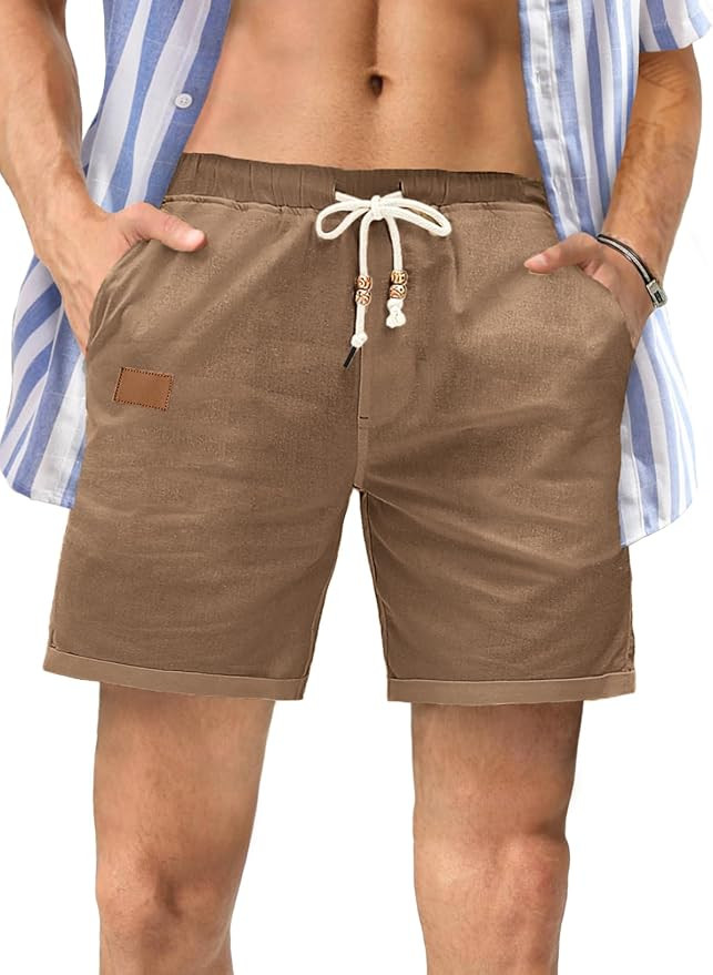 JMIERR Mens Casual 5"/ 7" Cotton Linen Shorts - Elastic Waist Drawstring Summer Beach Shorts with... | Amazon (US)