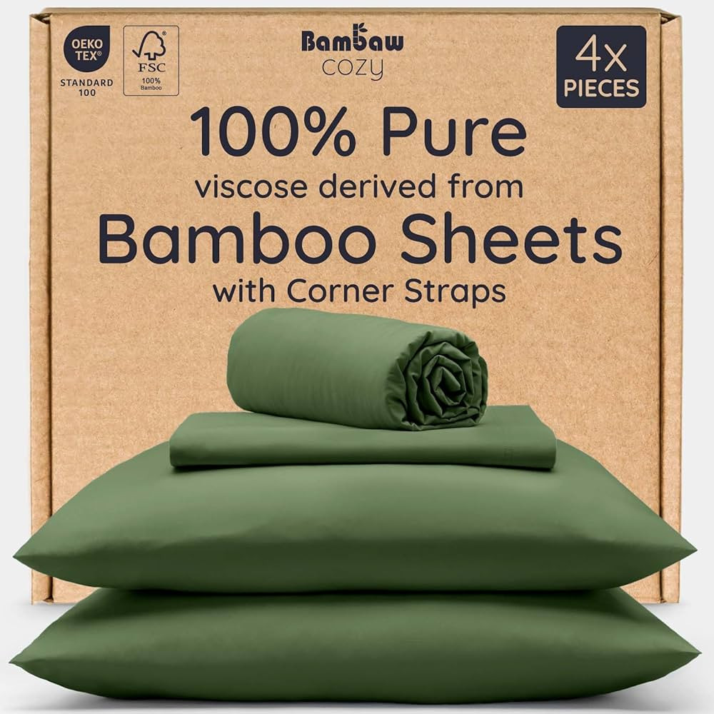 Bambaw 100% Viscose Derived from Bamboo Sheets Queen Size Set – 4pcs Cooling Sheet Set, Super S... | Amazon (US)