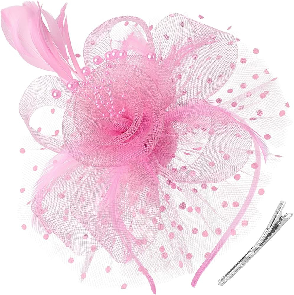 DRESHOW Fascinators Hat Flower Mesh Ribbons Feathers on a Headband and a Clip Tea Party Headwear ... | Amazon (US)