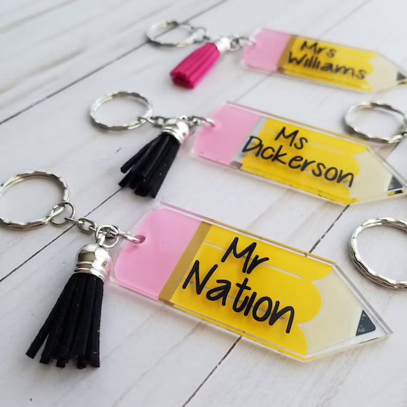 Personalized Teacher Name Acrylic Pencil Keychain With Tassel | Etsy | Etsy (US)