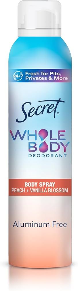 Secret Whole Body Deodorant for Women, Peach & Vanilla Scent, Aluminum Free Deodorant Spray, 72 H... | Amazon (US)