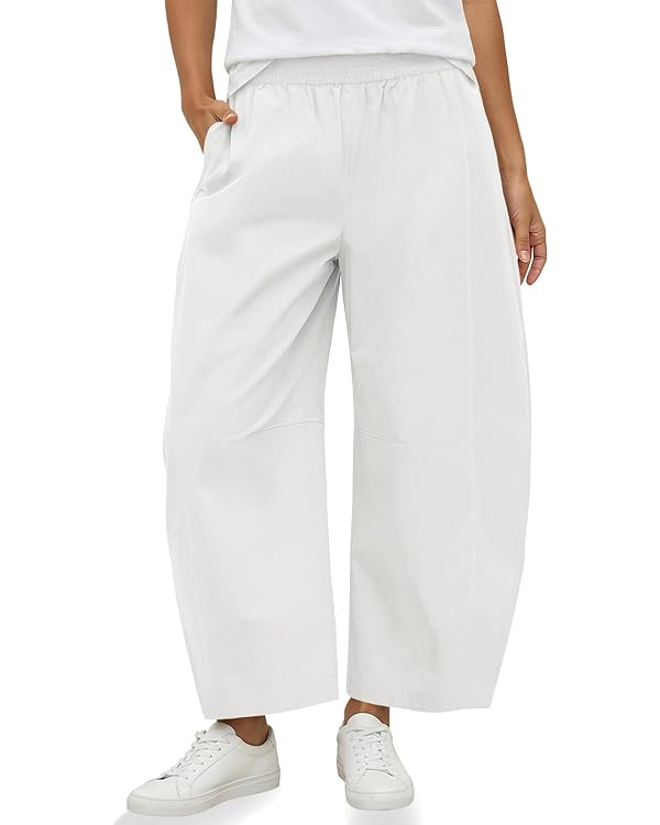 Fisoew Womens Wide Leg Barrel Pants Summer High Waisted Harem Pants Casual Cotton Baggy Trousers ... | Amazon (US)