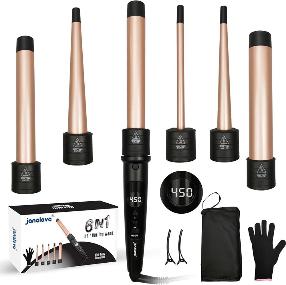 6 in 1 Hair Wand Curling Iron - Janelove 180-450℉ Long-Lasting Ceramic Hair Curlers, 0.35 to 1.... | Amazon (US)