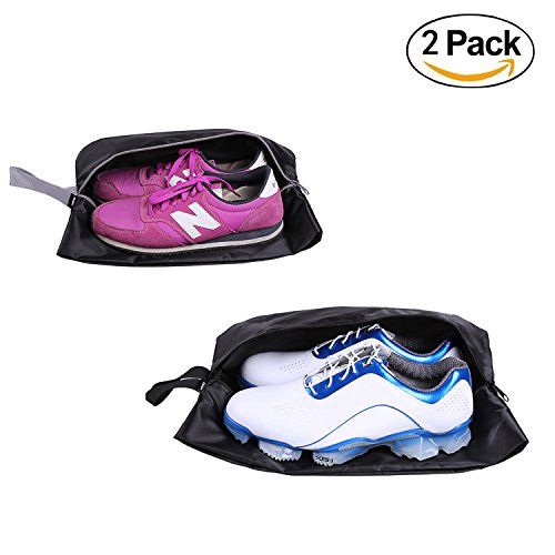 YAMIU Travel Shoe Bags Set of 2 Waterproof Nylon With Zipper For Men & Women (Black) | Amazon (US)