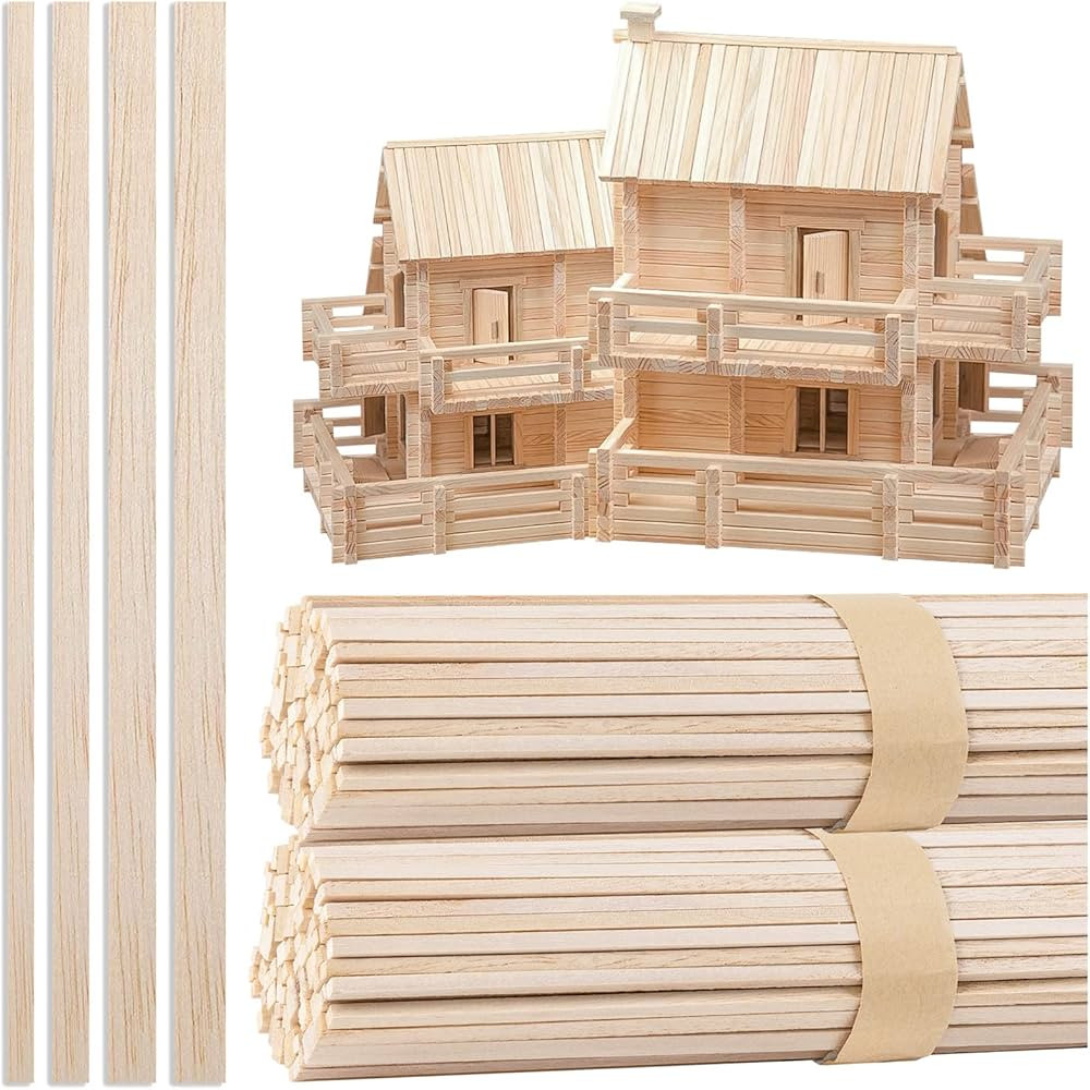250Pcs Balsa Wood Sticks, Square Wooden Dowels 1/8, 4/25, 3/16, 1/4 x 10 Inch, Hardwood Square Do... | Amazon (US)