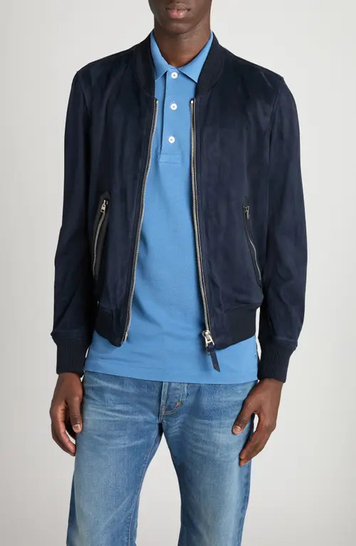 TOM FORD Suede Bomber Jacket in Hb841 Deep Indigo at Nordstrom, Size 40 Us | Nordstrom
