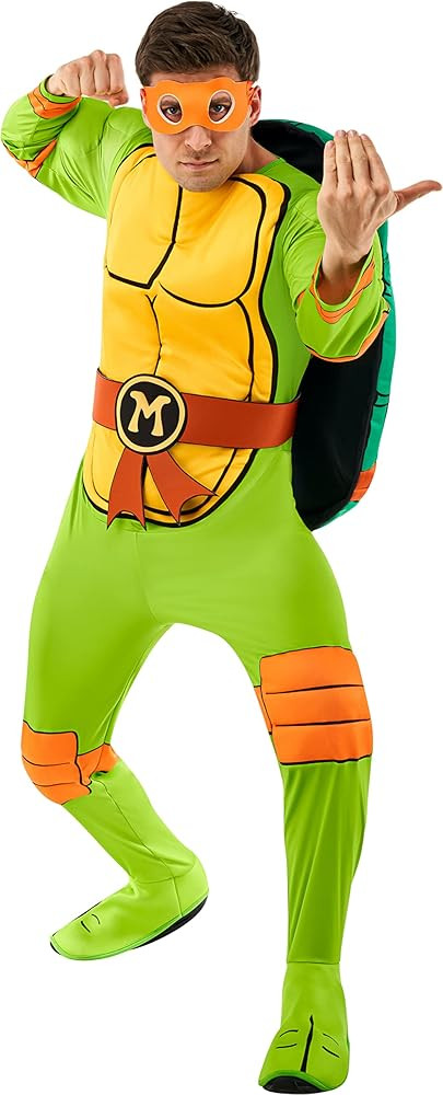 Rubies Men's Teenage Mutant Ninja Turtles Deluxe Michelangelo Costume Jumpsuit, Shell, and Eye-ma... | Amazon (US)