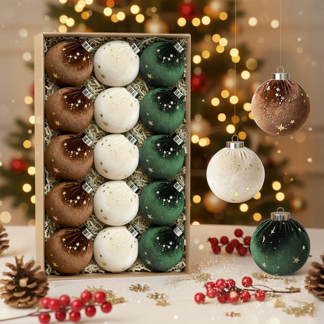 Christmas Tree Ornaments Velvet Balls 15 PCS, 3.15 Inch Velvet Christmas Tree Ball Ornaments Set ... | Amazon (US)