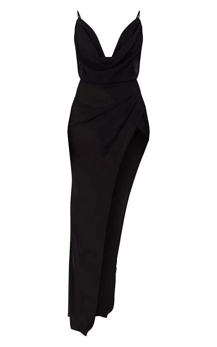 Black Sheer Chiffon Strappy Cowl Neck Maxi Dress | PrettyLittleThing US