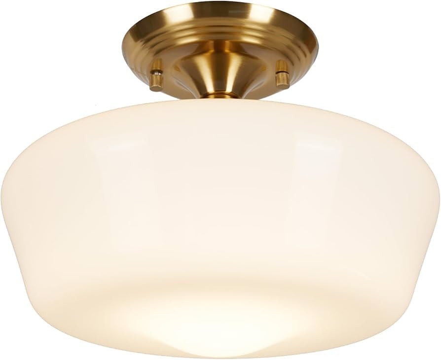 Schoolhouse Style Semi Flush Mount Ceiling Light Fixture, 12" Modern Gold Hallway Ceiling Lamp wi... | Amazon (US)