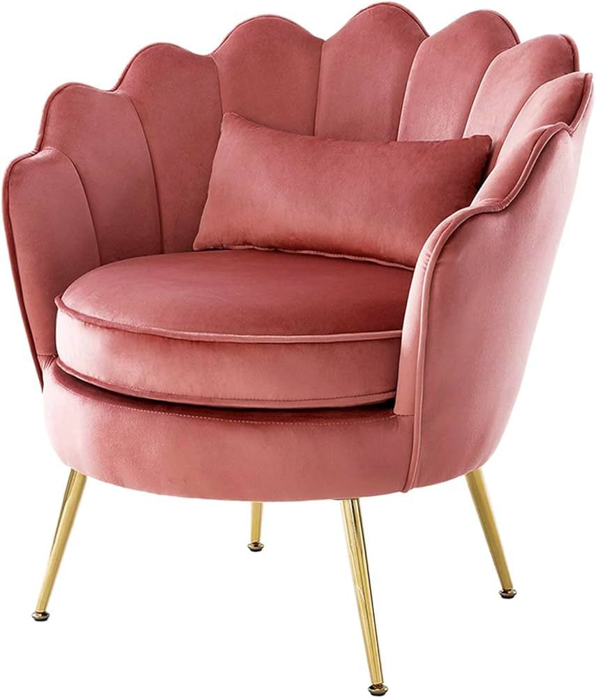 WQSLHX Pink Velvet Chair with Lumbar Pillow for Bedroom, Accent Chair Mid Century Modern Vanity ... | Amazon (US)