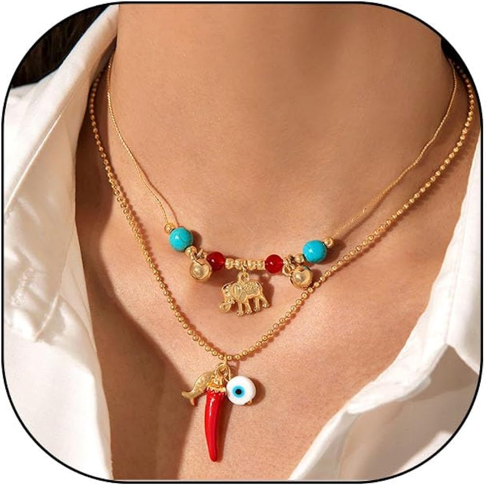 Cinco de Mayo Chili Pepper Necklace Unique Long Chain Capsicum Pepper Necklace for Women | Amazon (US)