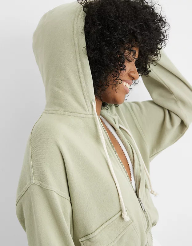 Aerie Cropped Full Zip Hoodie | American Eagle Outfitters (US & CA)