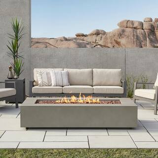 Aegean 70 in. L x 32 in. W Outdoor Powder Coated Steel Rectangle Propane in Mist Grey Fire Table ... | The Home Depot