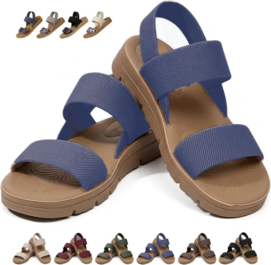 Women's Flat Breathable Comfortable Open-Toe Elastic Ankle Strap Flat Sandals for Casual Work And... | Amazon (US)