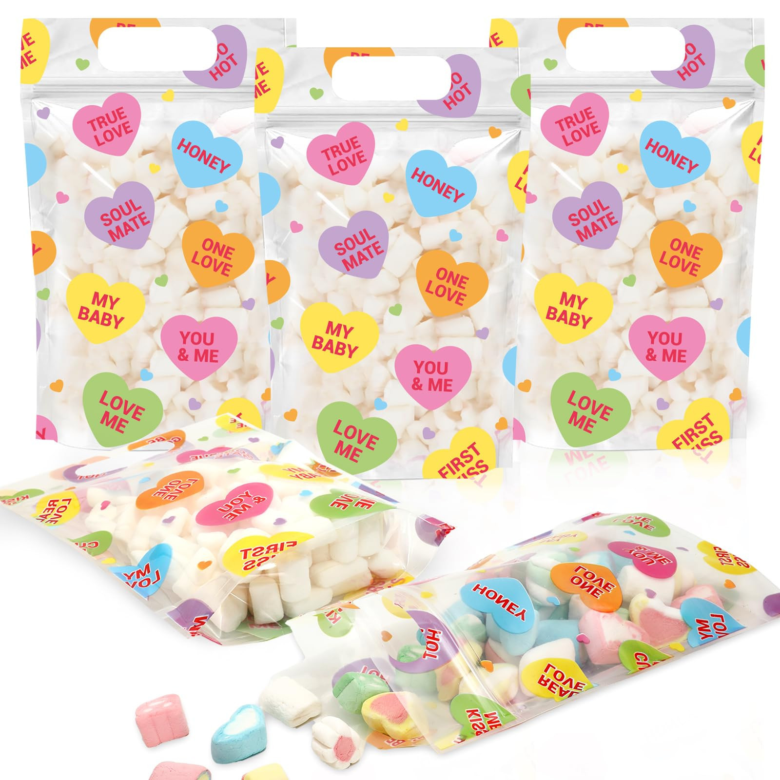 JarThenaAMCS 50 Pcs Valentine's Day Love Hearts Zip Lock Bags Plastic Candy Treat Bag Clear Paste... | Amazon (US)