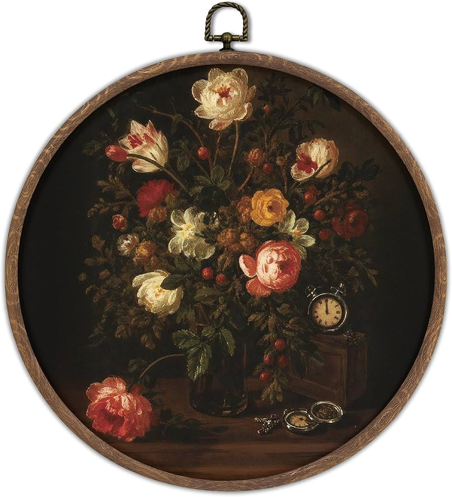 DTLGTG Vintage Dark Floral Round Wall Art Decor, 10x10in Aesthetic Canvas Prints, Round Framed Fl... | Amazon (US)