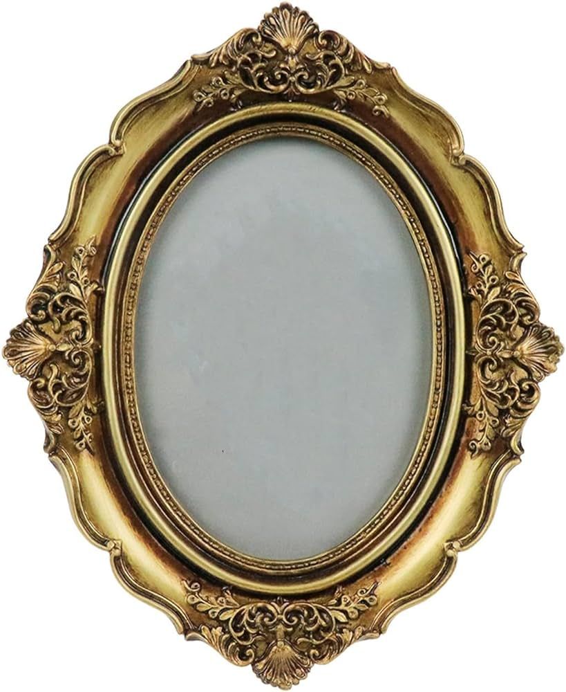Vintage Picture Frame 5 x 7 Inch Oval Elegant Antique Photo Frames with Glass Front, Bronze Gold ... | Amazon (US)