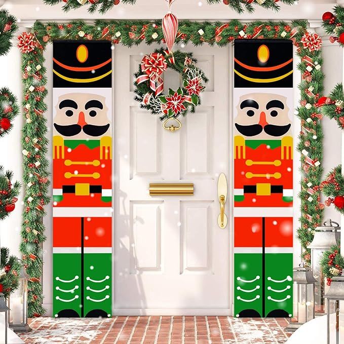 TOPLEE 2 PCS Christmas Nutcrackers Porch Banner 14 x 74 Inch Front Door Signs Xmas Decor Soldier ... | Amazon (US)