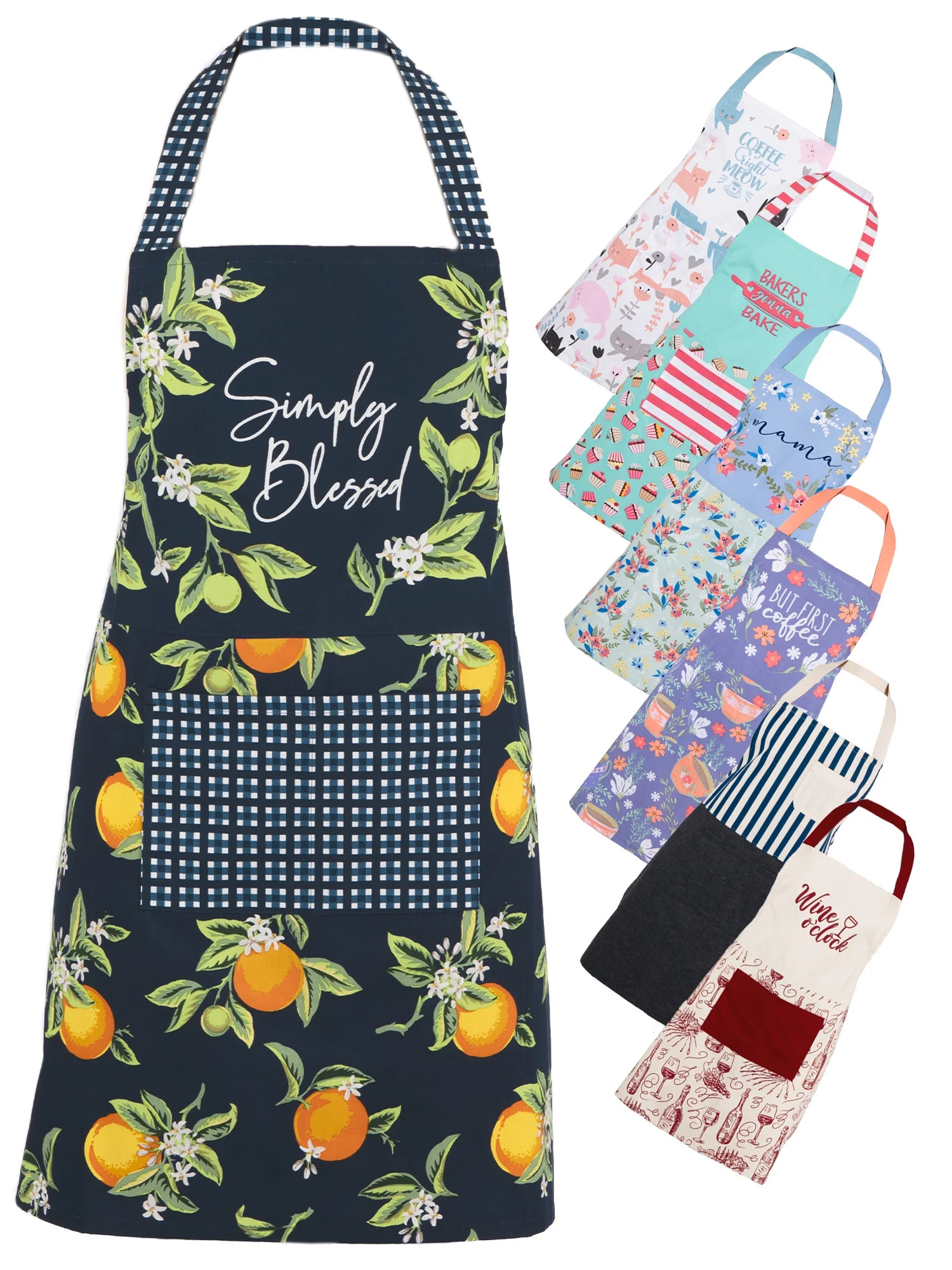 Mainstays Chef Kitchen Apron, 28" x 32" Lemon Cotton Bib Apron with Pockets for Cooking, Baking, ... | Walmart (US)