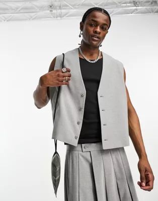 ASOS DESIGN boxy crop suit vest in gray | ASOS | ASOS (Global)