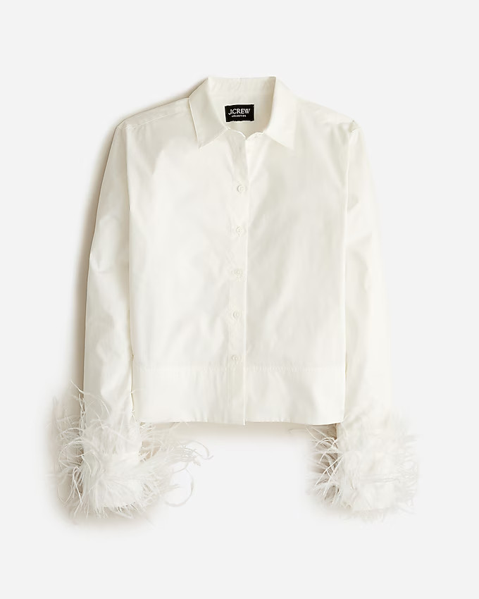 Collection cropped feather-trim garçon shirt | J. Crew US