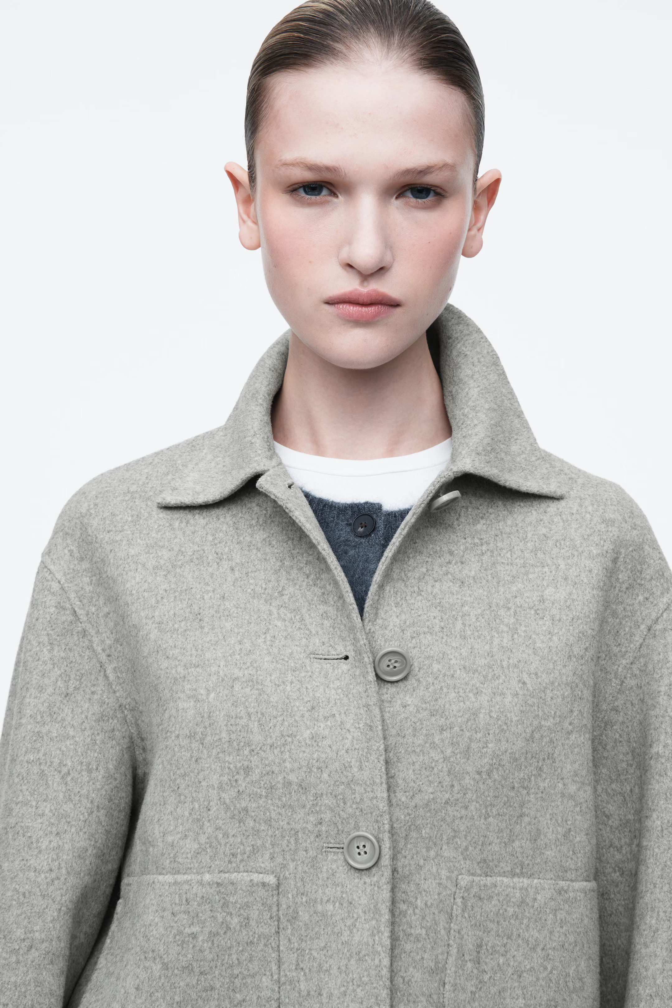 BOXY DOUBLE-FACED WOOL JACKET - LIGHT GREY | COS (EU)