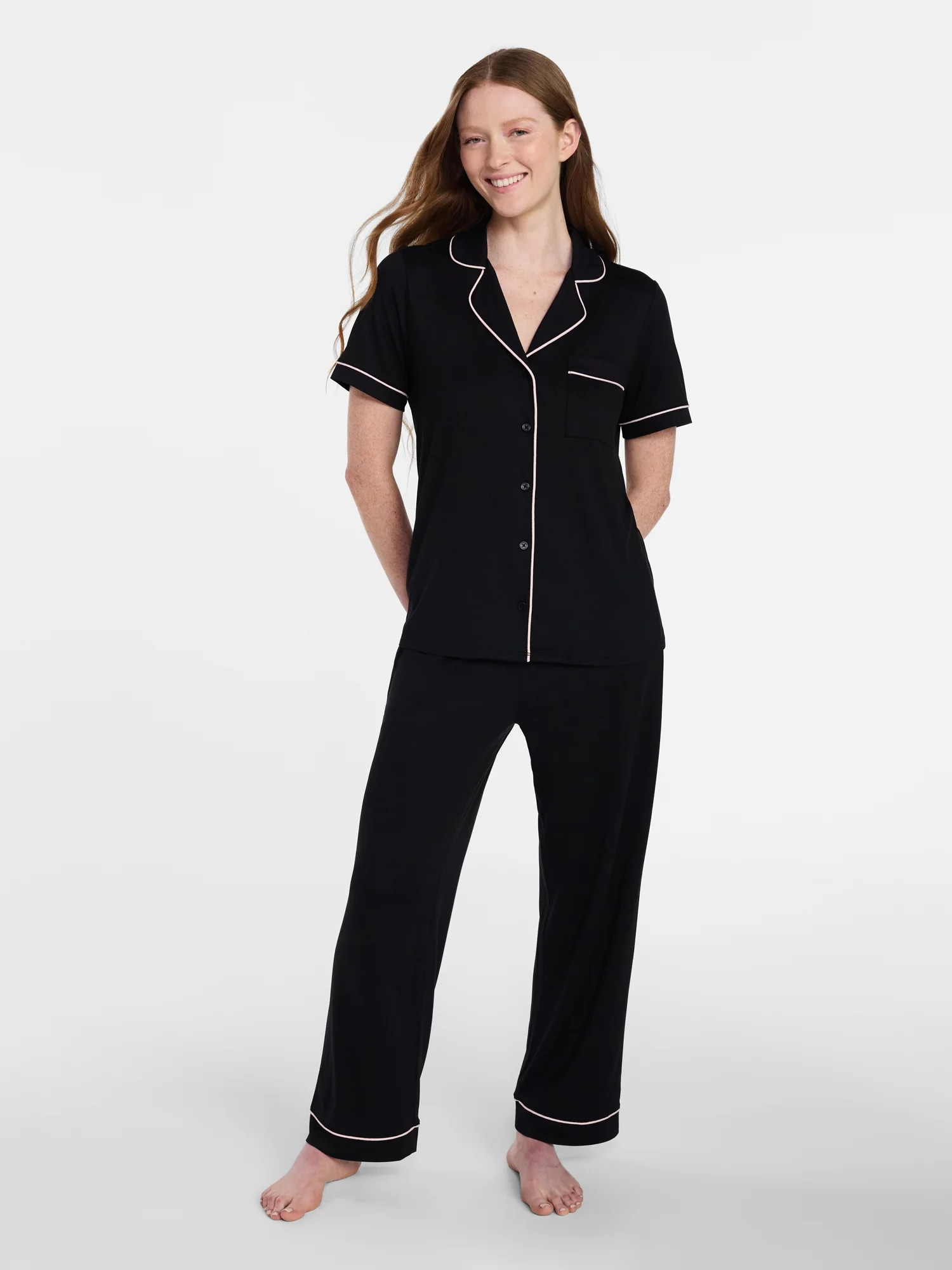 Joyspun Women's Dreamy Soft Collection Notch Knit Top and Capri Pants Pajama Set, 2-Piece, Sizes ... | Walmart (US)