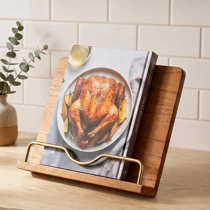 Cookbook Stand Holder for Kitchen Counter Decor - Wooden Recipe Book Holder | Amazon (US)