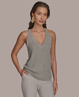Donna Karan New York Women's Metallic Open-Weave Sweater Tank - Macy's | Macy's