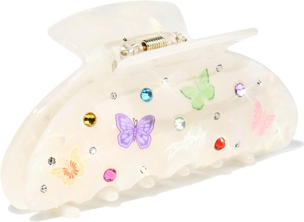Hair Clips for Women Cute Claw Clips White Acrylic Hair Clip Banana Barrettes Butterfly Rhineston... | Amazon (US)