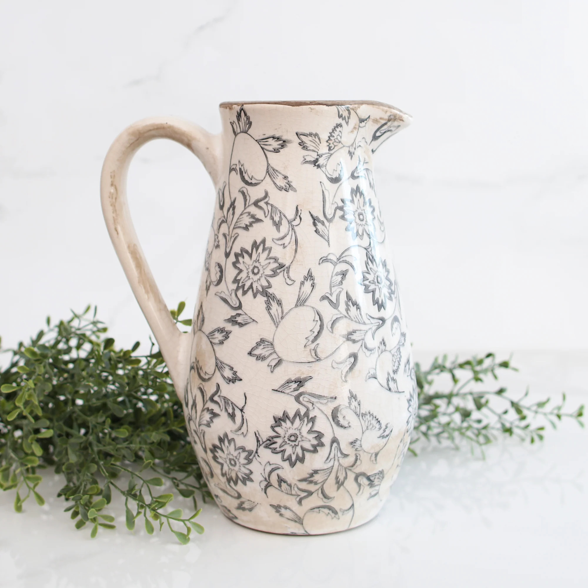 Blue Grey Floral Heirloom Pitcher | Interior Delights