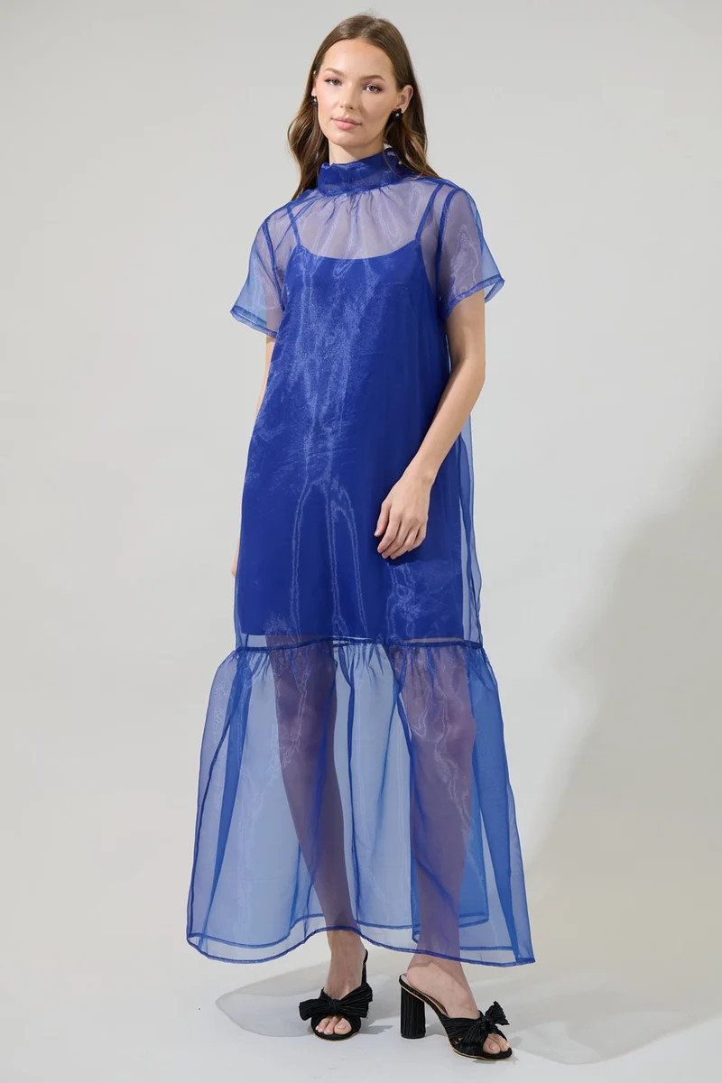 Dime Organza Mockneck Maxi Dress | Sugarlips