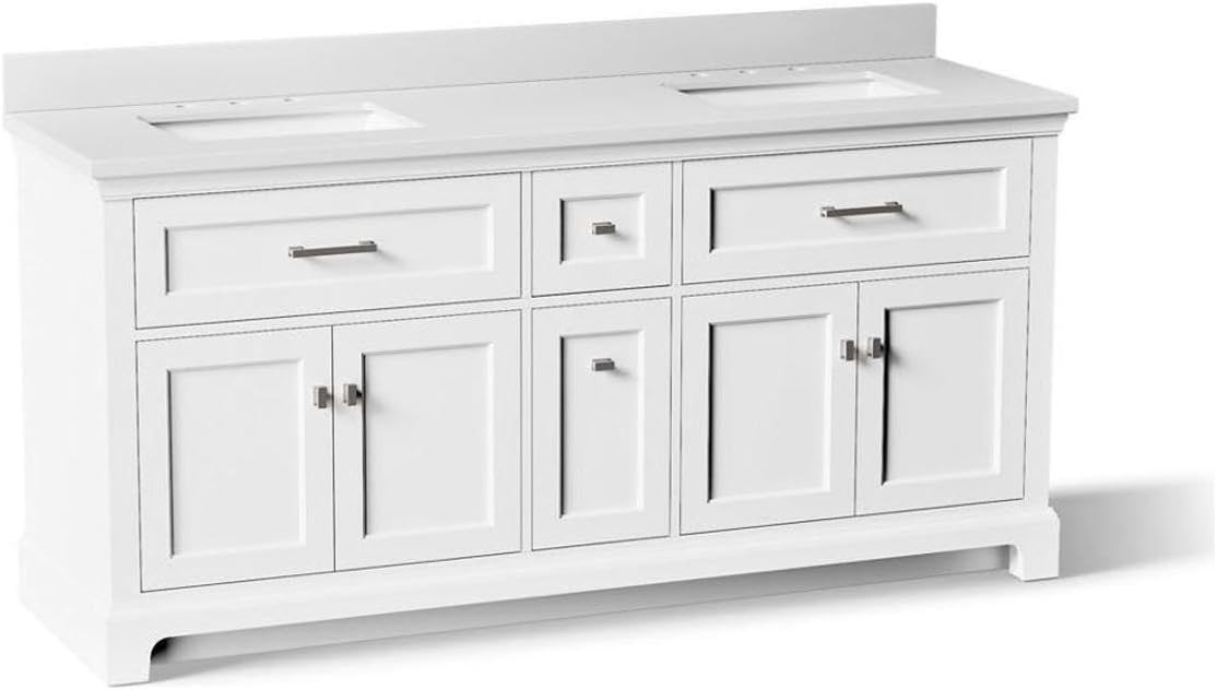 Kohler Charlemont 72" Bathroom Vanity Cabinet with White Double Sinks and Quartz Top, Modern Bathroom Storage, White, K-29264-BD1-0 | Amazon (US)
