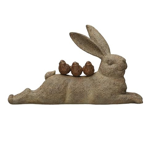 Creative Co-Op Decorative Resting Rabbit with Birds Figurine, Brown | Amazon (US)