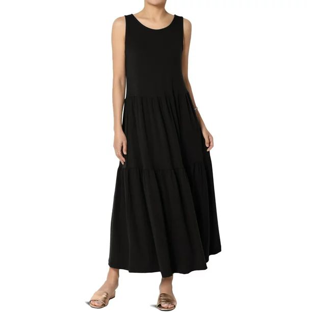 Women's Summer Sleeveless Scoop Neck Tiered Jersey Relaxed Fit Long Midi Dress | Walmart (US)
