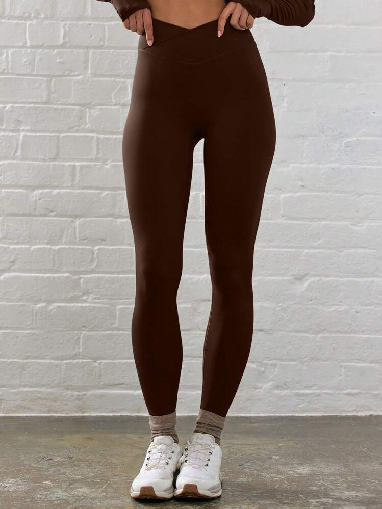 Musera Sport Crossover Dipped Waist Fitted Contour Active-Wear Leggings, Padel, Tennis, Pickleball Gym Fitness Fall Winter | SHEIN