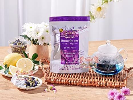 Dried Butterfly pea flowers 30 tea bags vegan relaxing natural colors for drinks hot cool party funn | Amazon (US)