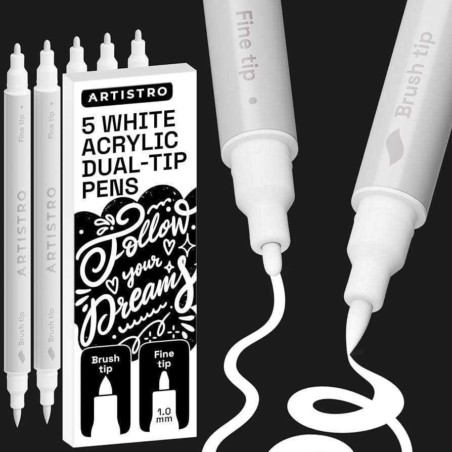ARTISTRO 5 White Dual Tip Brush + Fine Acrylic Paint Pens Ideal for Calligraphy - Paint Markers f... | Amazon (US)