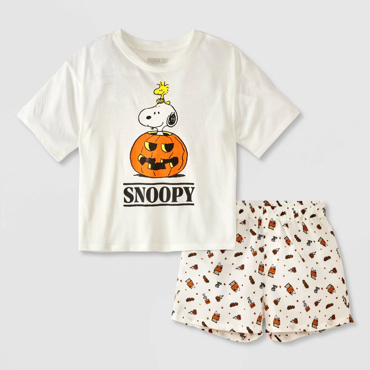 Girls' Oversized Halloween Snoopy T-Shirt and Boxer Pajama Set - White | Target